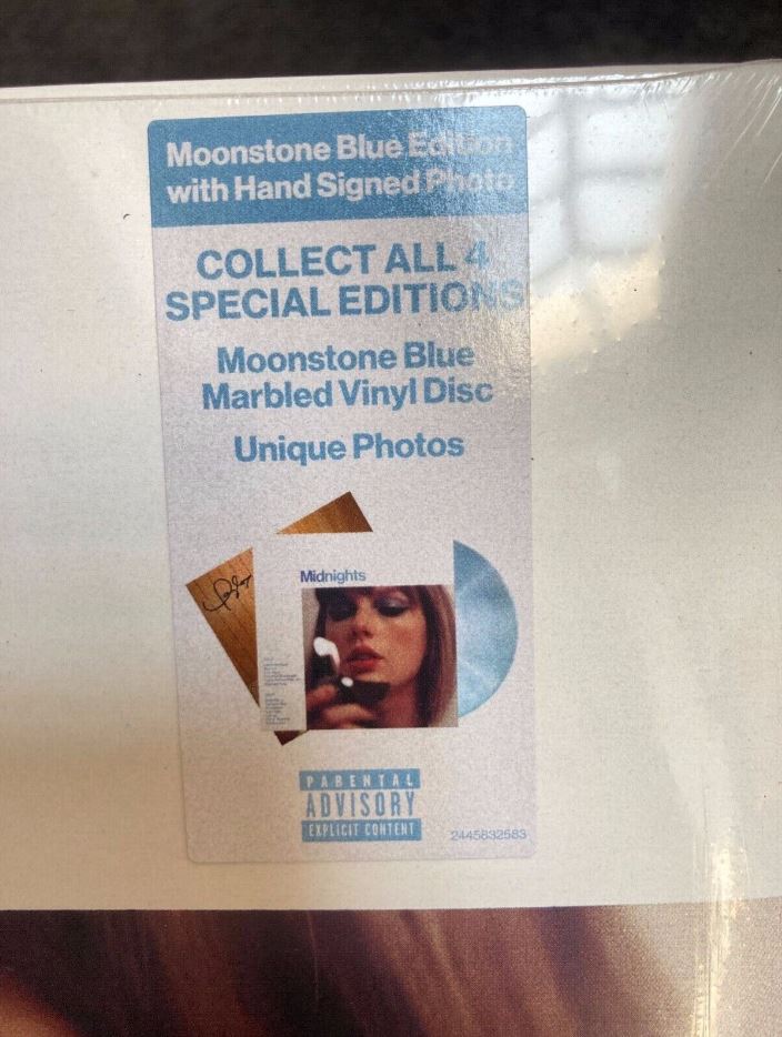 Taylor Swift Midnights Moonstone Blue Vinyl with Hand Signed Photo - Sealed New