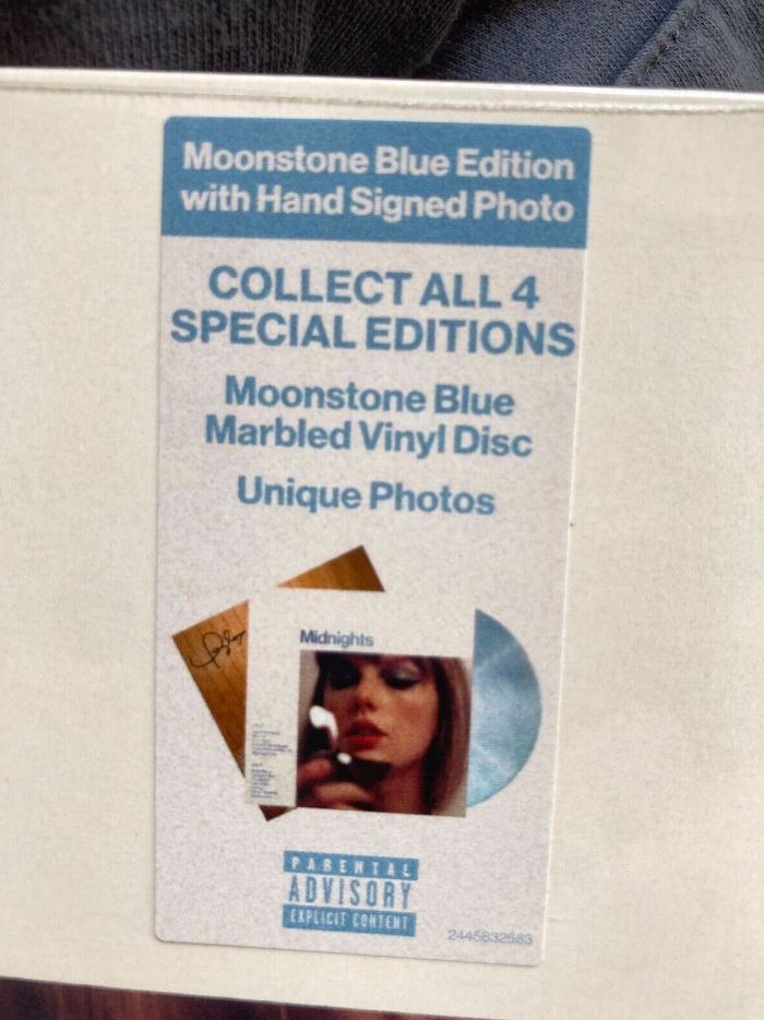 Taylor Swift Midnights Moonstone Blue Vinyl with Hand Signed Photo - Sealed New