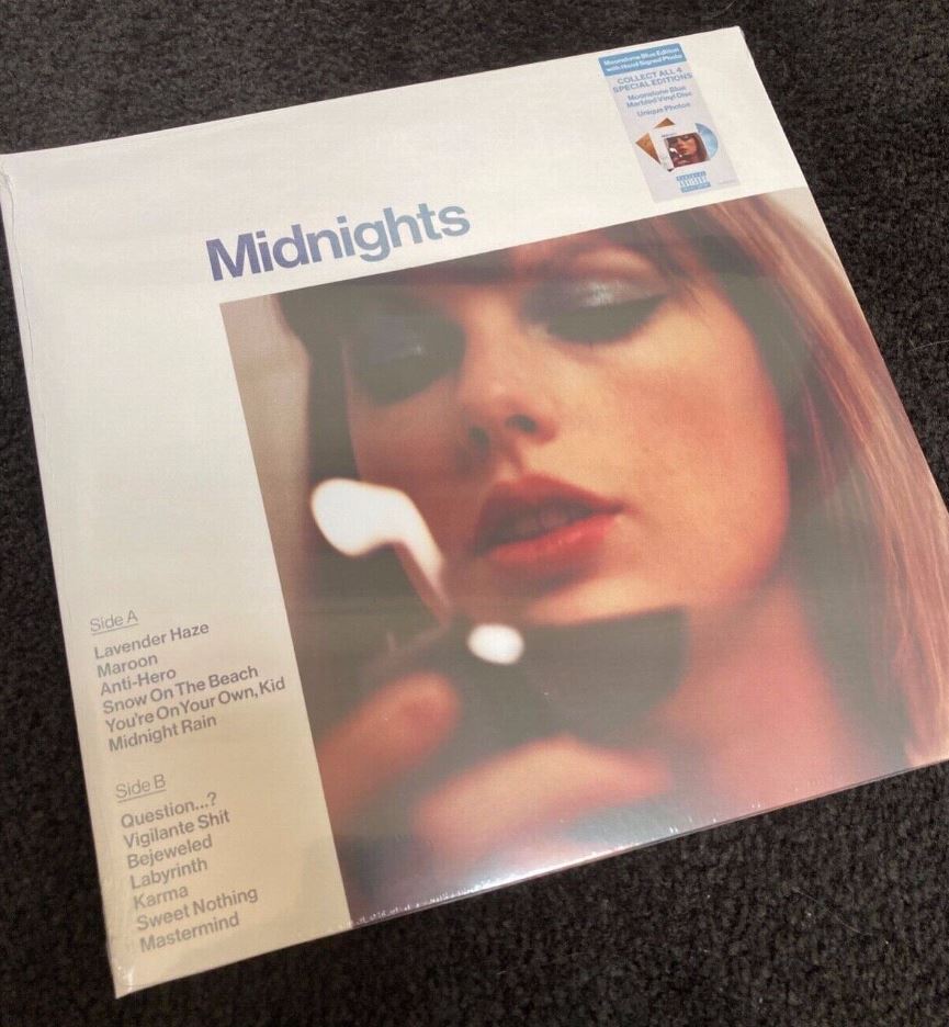 Taylor Swift Midnights Moonstone Blue Vinyl with Hand Signed Photo - Sealed New